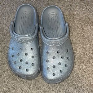 Silver Glitter Crocs